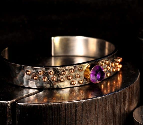 Amethyst, Sterling Silver & 18K Cuff Bracelet – Gold Handmade Jewelry