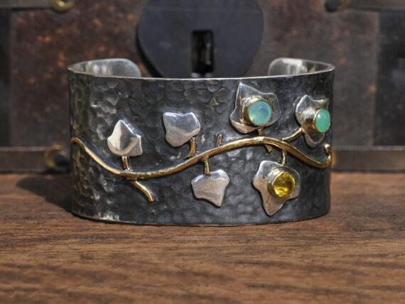 Flowering Vine Cuff Bracelet in Sterling Silver & 18K