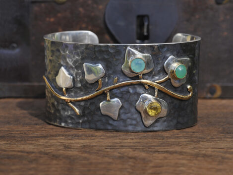 Flowering Vine Cuff Bracelet in Sterling Silver & 18K