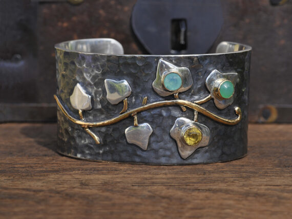 Flowering Vine Cuff Bracelet in Sterling Silver & 18K