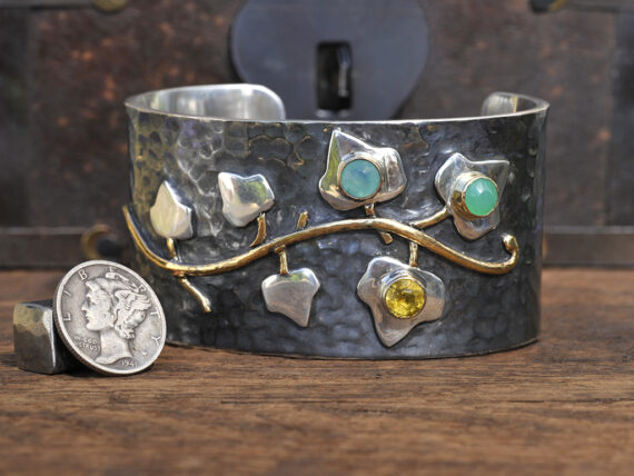 Flowering Vine Cuff Bracelet in Sterling Silver & 18K