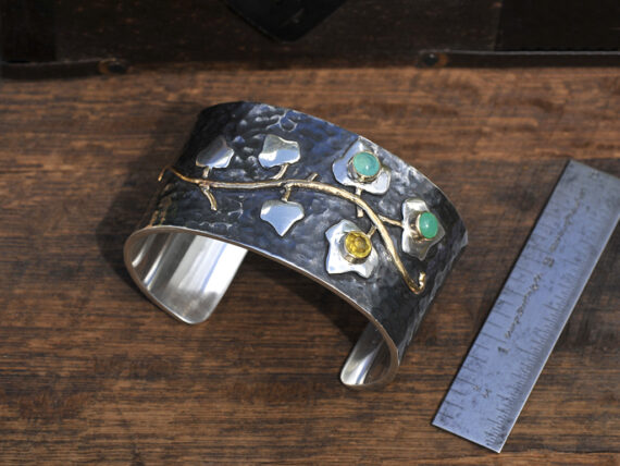 Flowering Vine Cuff Bracelet in Sterling Silver & 18K