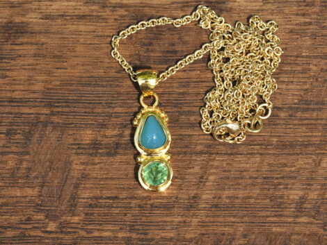 Gem Silica & Green Tourmaline - Gold Pendant