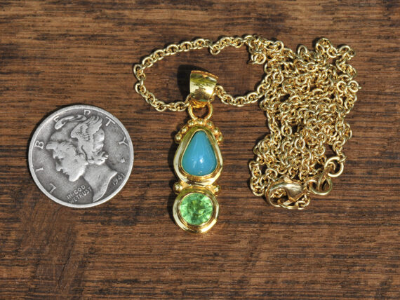 Gem Silica & Green Tourmaline - Gold Pendant