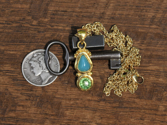 Gem Silica & Green Tourmaline - Gold Pendant