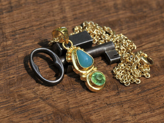 Gem Silica & Green Tourmaline - Gold Pendant