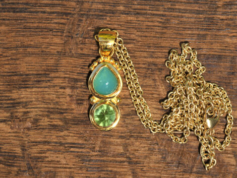 Gem Silica & Green Tourmaline - Gold Pendant
