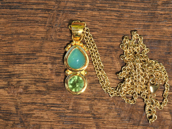 Gem Silica & Green Tourmaline - Gold Pendant