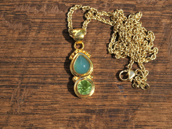 Gem Silica & Green Tourmaline - Gold Pendant