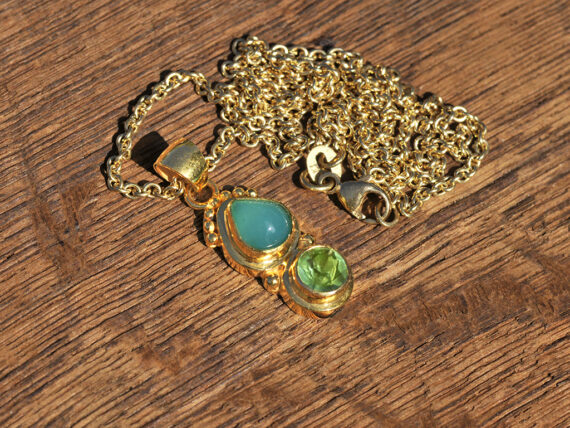 Gem Silica & Green Tourmaline - Gold Pendant