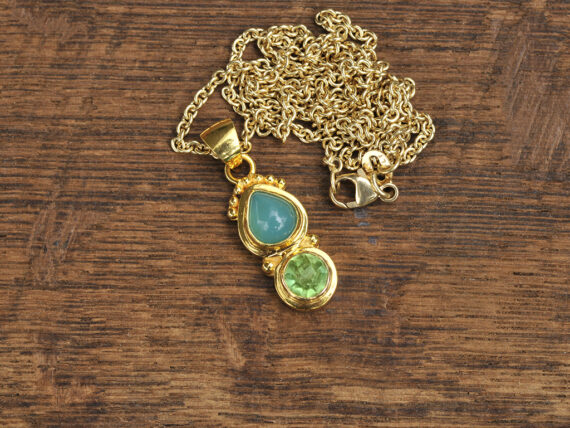 Gem Silica & Green Tourmaline - Gold Pendant