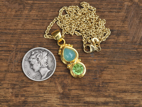 Gem Silica & Green Tourmaline - Gold Pendant