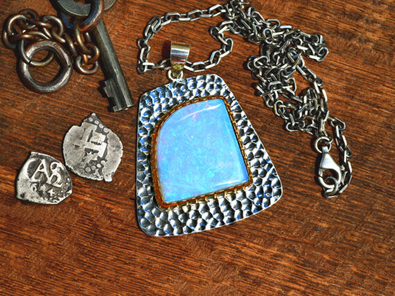 Australian Opal, Sterling Silver & Gold Pendant