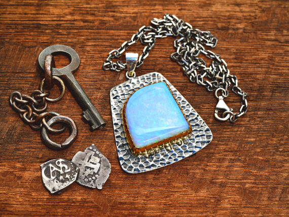 Australian Opal, Sterling Silver & Gold Pendant