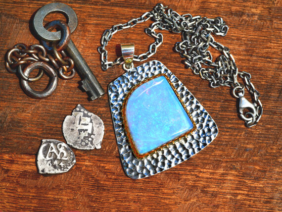 Australian Opal, Sterling Silver & Gold Pendant