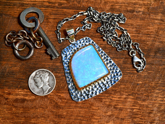 Australian Opal, Sterling Silver & Gold Pendant