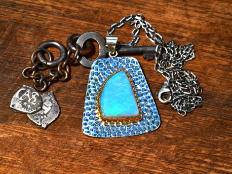 Australian Opal, Sterling Silver & Gold Pendant