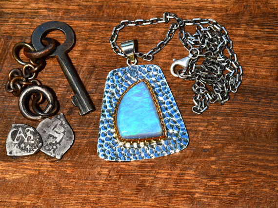 Australian Opal, Sterling Silver & Gold Pendant