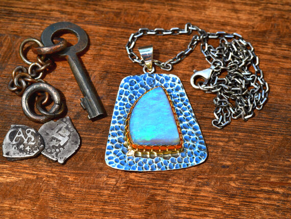 Australian Opal, Sterling Silver & Gold Pendant