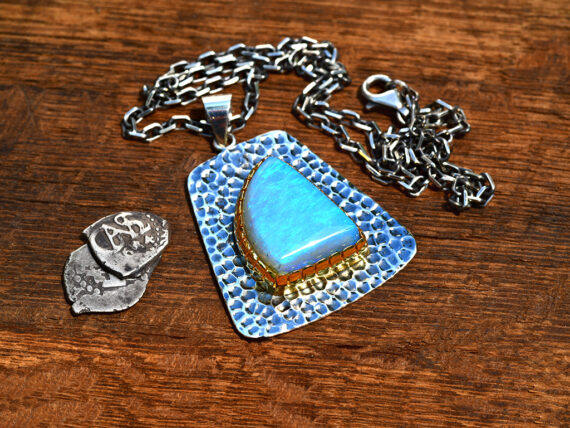 Australian Opal, Sterling Silver & Gold Pendant