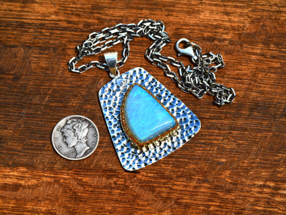 Australian Opal, Sterling Silver & Gold Pendant