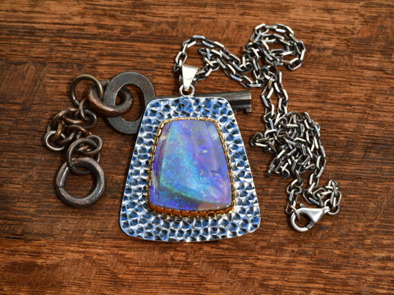Australian Opal, Sterling Silver & Gold Pendant