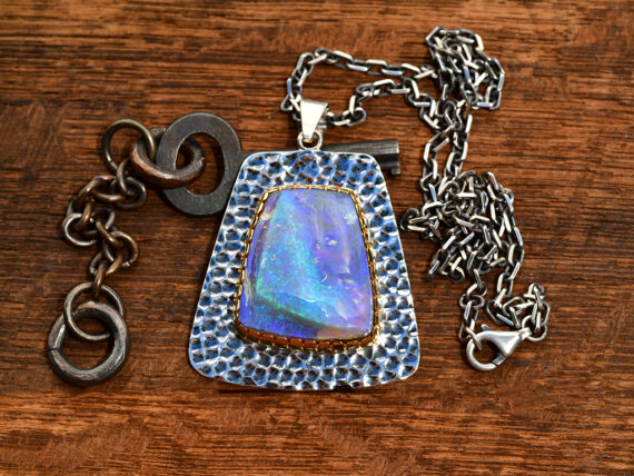 Australian Opal, Sterling Silver & Gold Pendant