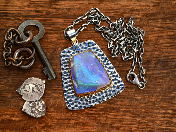 Australian Opal, Sterling Silver & Gold Pendant