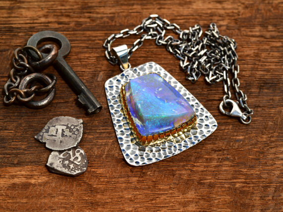 Australian Opal, Sterling Silver & Gold Pendant