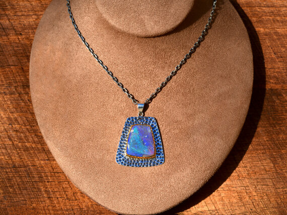 Australian Opal, Sterling Silver & Gold Pendant
