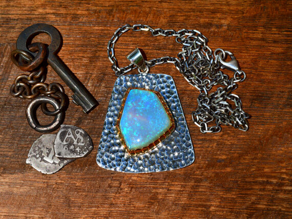 Australian Opal, Sterling Silver & Gold Pendant