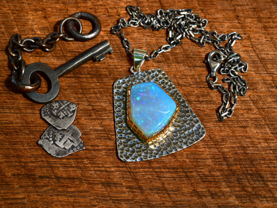 Australian Opal, Sterling Silver & Gold Pendant