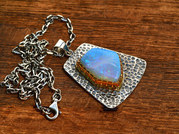 Australian Opal, Sterling Silver & Gold Pendant