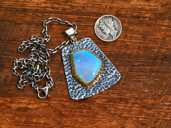 Australian Opal, Sterling Silver & Gold Pendant
