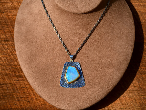 Australian Opal, Sterling Silver & Gold Pendant