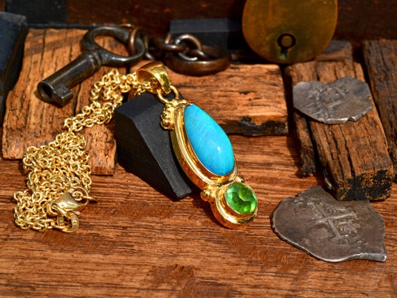 Australian Opal & Green Tourmaline - Gold Pendant