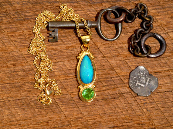 Australian Opal & Green Tourmaline - Gold Pendant