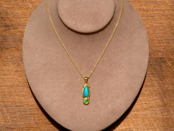 Australian Opal & Green Tourmaline - Gold Pendant