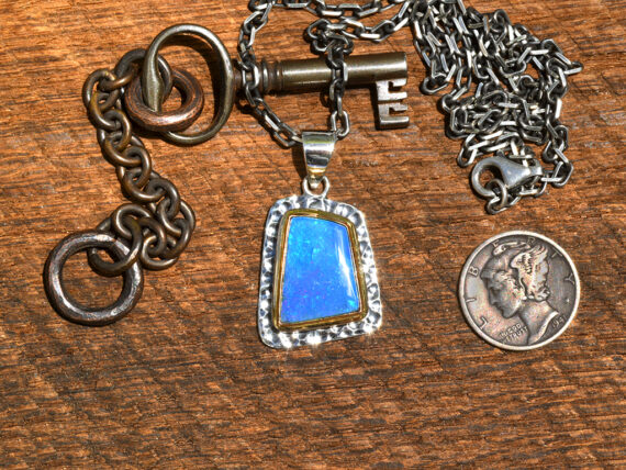 Australian Opal, Sterling Silver & Gold Pendant