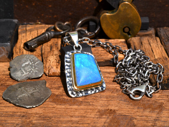 Australian Opal, Sterling Silver & Gold Pendant