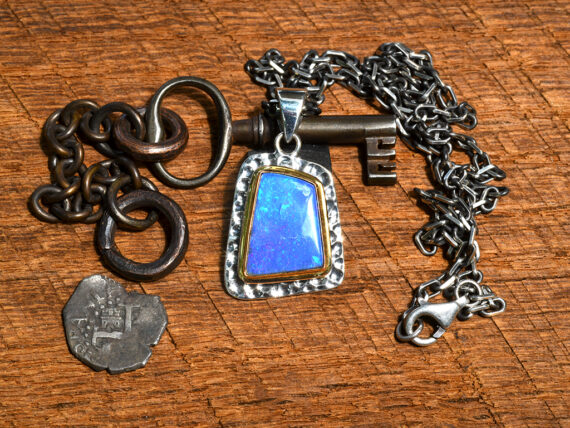 Australian Opal, Sterling Silver & Gold Pendant