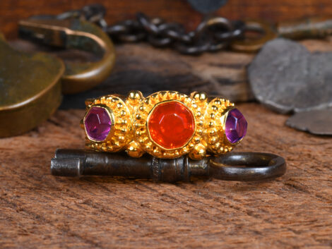 Mexican Fire Opal & Purple Garnet Gold Ring