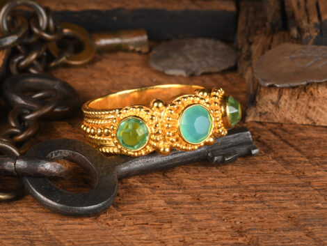 Peruvian Blue Opal & Tourmaline Gold Ring