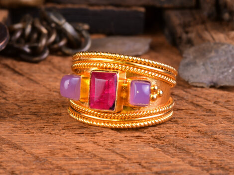 Ruby & Purple Chalcedony - Gold Ring