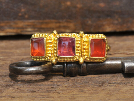 Pink Tourmaline & Fire Opal Gold Ring