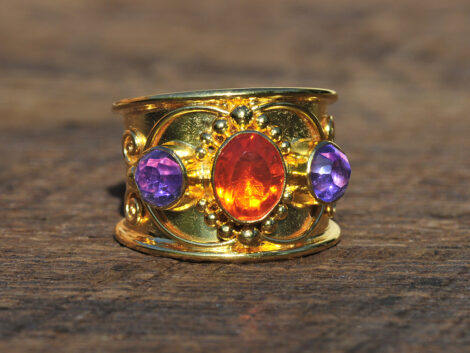 Mexican Fire Opal & Amethyst - Gold Ring