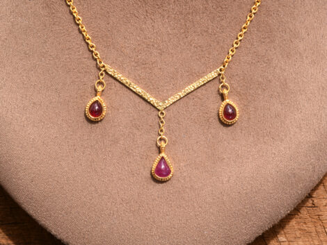 Pink Sapphire, Red Garnet & 18k Gold Necklace