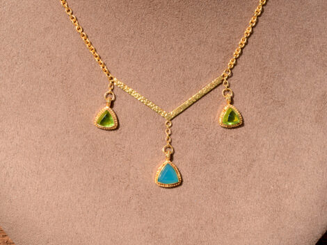 Gem Silica, Peridot & 18k Gold Necklace