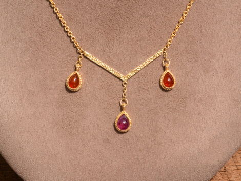 Pink Sapphire, Fire Opal & 18k Gold Necklace
