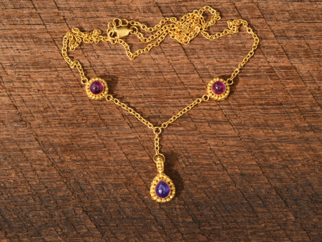 Purple & Pink Sapphire, & 18k Gold Necklace